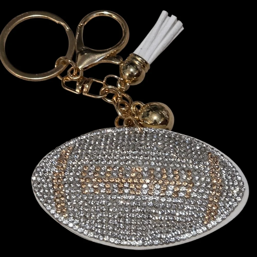 Elegant Silver and Gold Football Bag Charm | Keychain